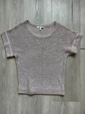WD.NY Sequin-Embellished Knit Top in Mocha Mousse